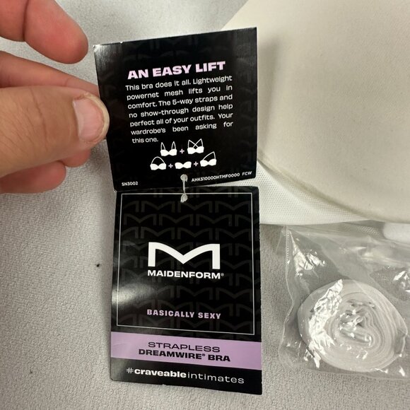 Maidenform Dreamwire Strapless Bra 34A White Lightweight No Poke Pinch Mesh Lift - Picture 5 of 9